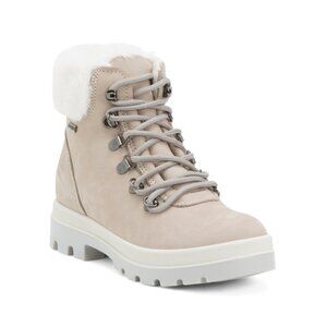 IMAC Grey Suede Laced Up Booties With Faux Fur